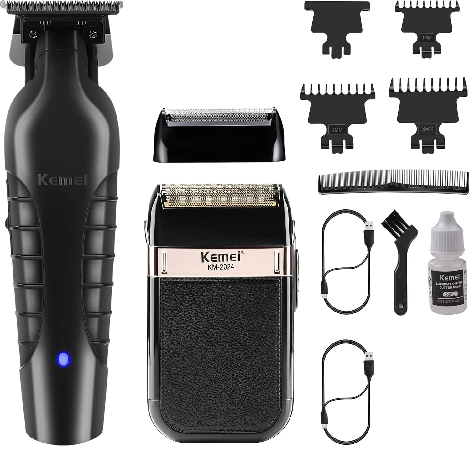 KEMEI Men's Professional Waterproof Aluminum Foil Shaver, with replaceable aluminum foil screen, zero gap hair clipper, men's cordless electric shaver, men's grooming shaving kit, KM 2299, KM 2024 Black Facial Razors Set Smooth Daily