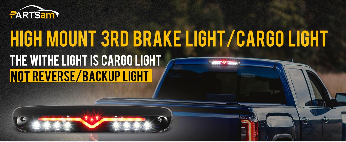 Partsam High Mount Stop Light LED 3rd Brake Replacement for 07-13 Silverado/Sierra 1500 2500HD 3500HD 3rd Rear Cab Roof Center Tail Cargo Lamp