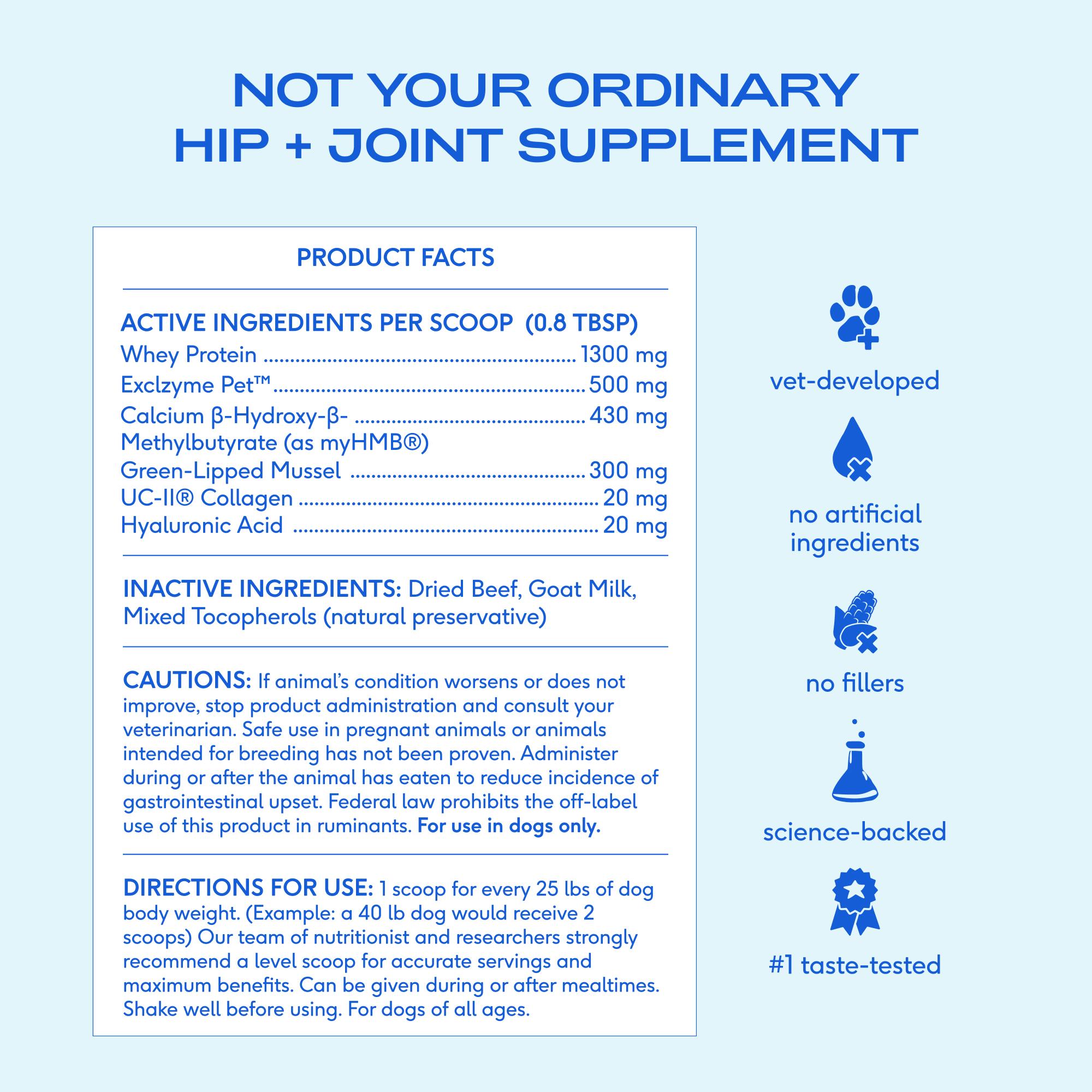 Native Pet Hip & Joint Advanced Care Dog Joint Supplement Powder for Mobility & Movement Support, Joint Supplement for Dogs with HMB, UC-II Collagen, Green Lipped Mussel & Hyaluronic Acid