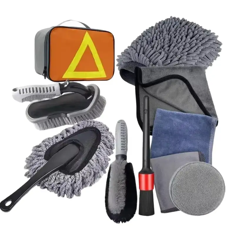 10Pcs Car Cleaning Tool Complete Kit, Vehicle Detailing Set with Brushes & Microfiber Cloths, Drying Towel for Automotive Interior & Exterior Car Wash Car Care Kit