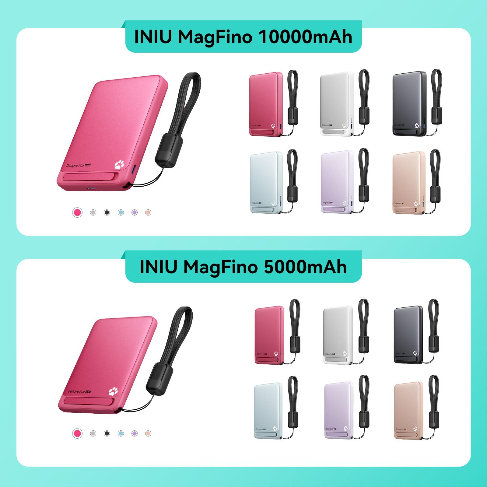 INIU MagFino Qi2 Certified 15W 10000mAh Magnetic Portable Charger with Built-In Foldable Stanｄ, Ultra Slim 45W Fast charging Power Bank Travel Wireless Metal Battery Pack, Detachable Lanyard USB C Cable Phone Charger for iPhone 17 16 15 14 13 12 Series