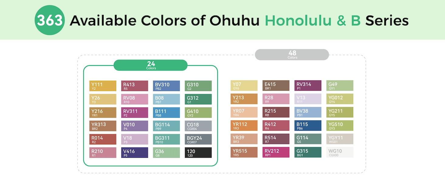 Ohuhu Alcohol Markers: Brush and Chisel Dual Tips - 24 Basic Colors - Double Tipped Alcohol Based Art Marker Set for Artist Sketching Adult Coloring Illustration - AP Certificated - Honolulu  Series of Ohuhuart