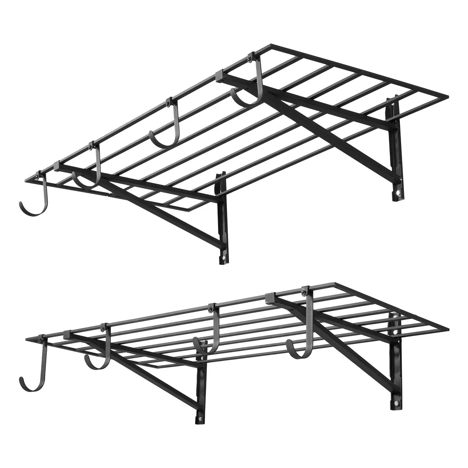 VEVOR Durable Wall-Mounted Steel Storage Rack Kit, 2-Tier 24x48in Shelves with Bike Hooks, 520lbs Max Capacity, Black Home Organizer for Garage Wall Hanging with Easy Installation