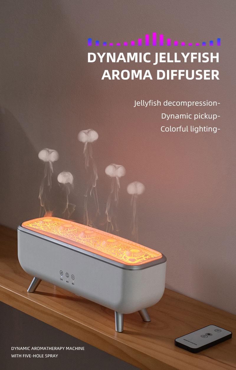 Dynamic Jellyfish Aroma Diffuser 300ml Humidifier for Bedroom Waterless Auto-Off with Timer Remote Control 7-Color Mood Lighting 4-Hour 8-Hour Dual Timers 5 Nozzles for 360° Mist Diffusion Home Bedroom Gift
