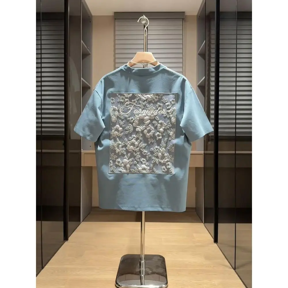 2025 Summer New Relief Embroidery Trend Embroidered Pu Shuai Fashion Men's Casual Short Sleeve T-shirt Top Ins graphic  tees funny  tshirt men's  graphic  tees Grunge Graphic Album T-Shirt