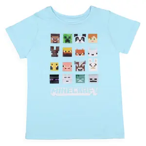 Minecraft Girls' Character Faces Grid Kids Video Game T-Shirt Graphic Printed Tee