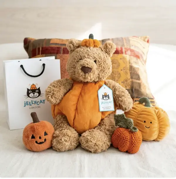 JellyCat Bartholomew Bear Stuffed Animal - Pumpkin Theme Plushies with Soft Fabric, Unisex Autumn Gift