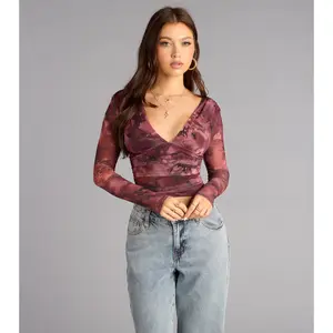 Soft Focus Drama Mesh Plunge Crop Top