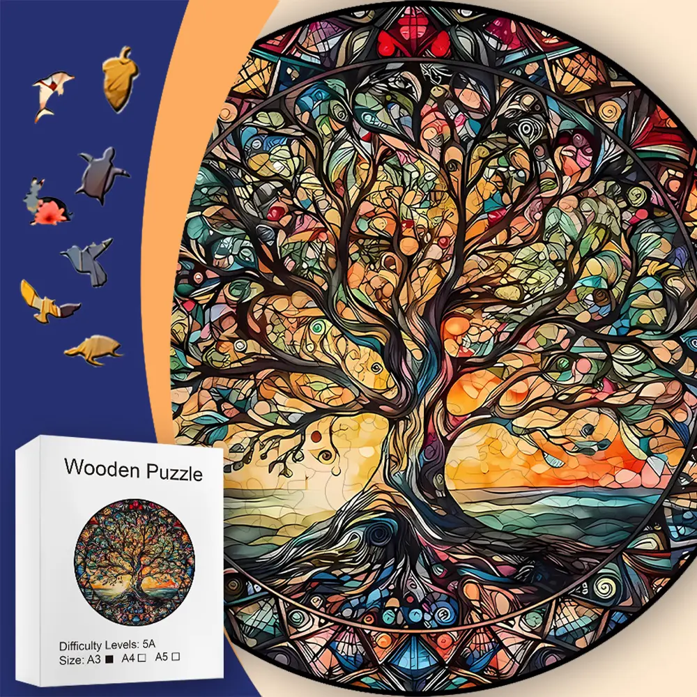 Colorful Tree of Life Boxed DIY Wooden Puzzle Kit - High-Difficulty Brain Teaser, Celestial Theme Challenge Game, DIY Construction Puzzle for 13+ Years, Ideal for Family Fun, Company Gatherings, Challenge Puzzle Game, Brain Teaser Puzzles