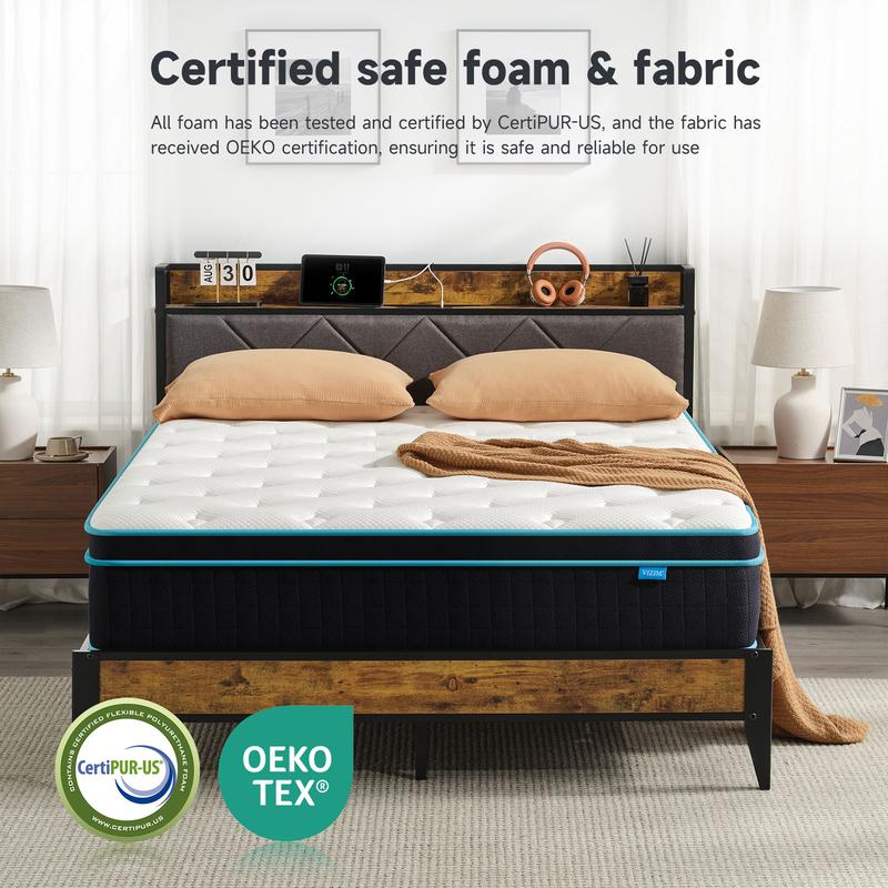 VIZIM Hybrid Mattresses in a Box, 10 & 12 Inch Twin Full Queen Size Mattress with Memory Foam & Pocket Springs, Medium Firm Bed for Pressure Relief & Motion Isolation, CertiPUR-US Certified