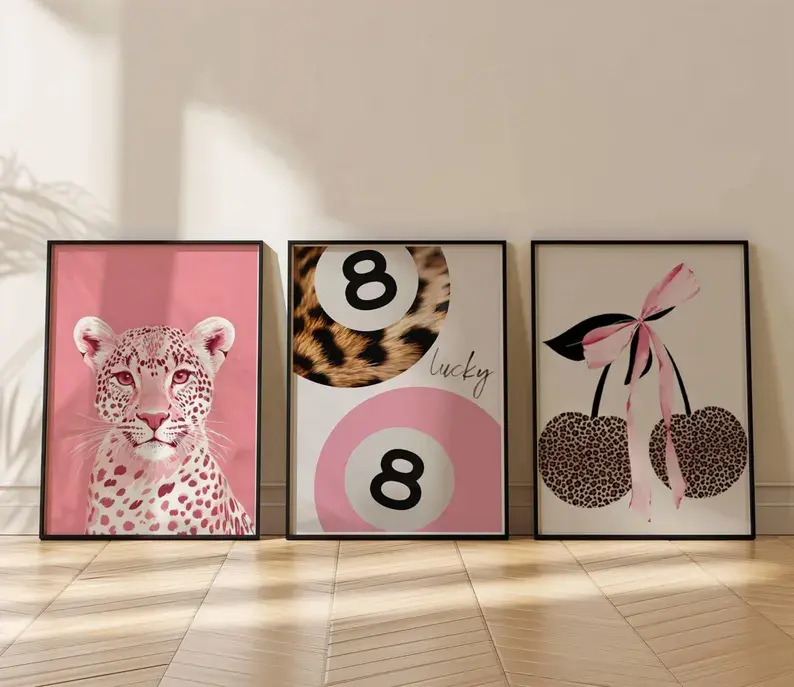Set of 3 Girly Preppy Leopard Print Posters Home Decor Prints