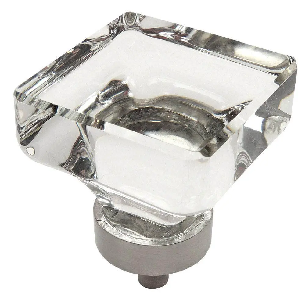 Cosmas 6377SN-C Satin Nickel & Clear Glass Square Cabinet Knob