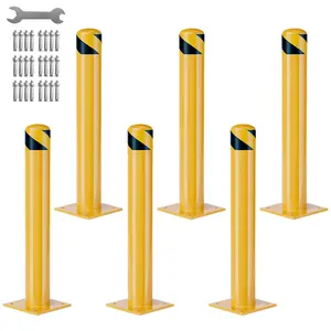 Garvee Heavy Duty Steel Safety Bollards 42 in,6 PC Steel Parking Bollards Post,Removable Bollards for Warehouse, Garage, Parking Lot,Reflective Tape, Anchor Bolts Included,4.5 in Diameter