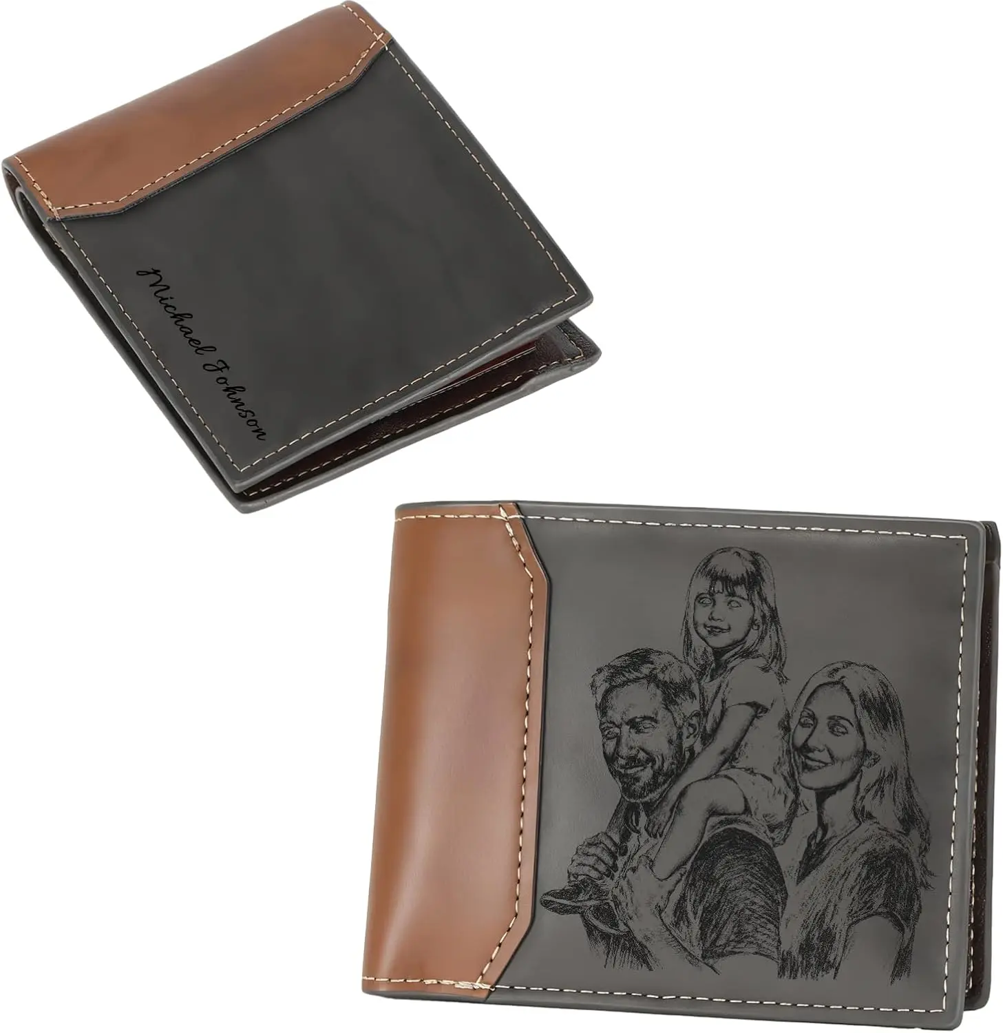 Custom Photo Leather Mens Wallet - Personalized Engraved Gift for Loved Ones