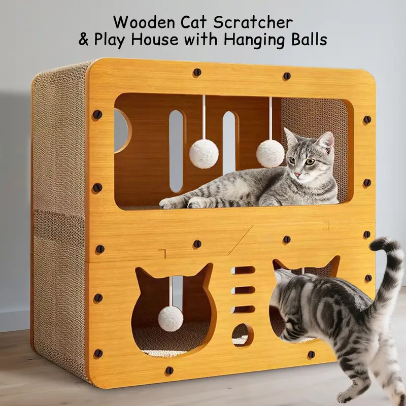 Stand-Up Cat Scratcher House: All-in-One Corrugated Cardboard Lounge with Durable, Low-Shed Design - A 4-Season Scratching Post & Play Toy for Kittens & Cats