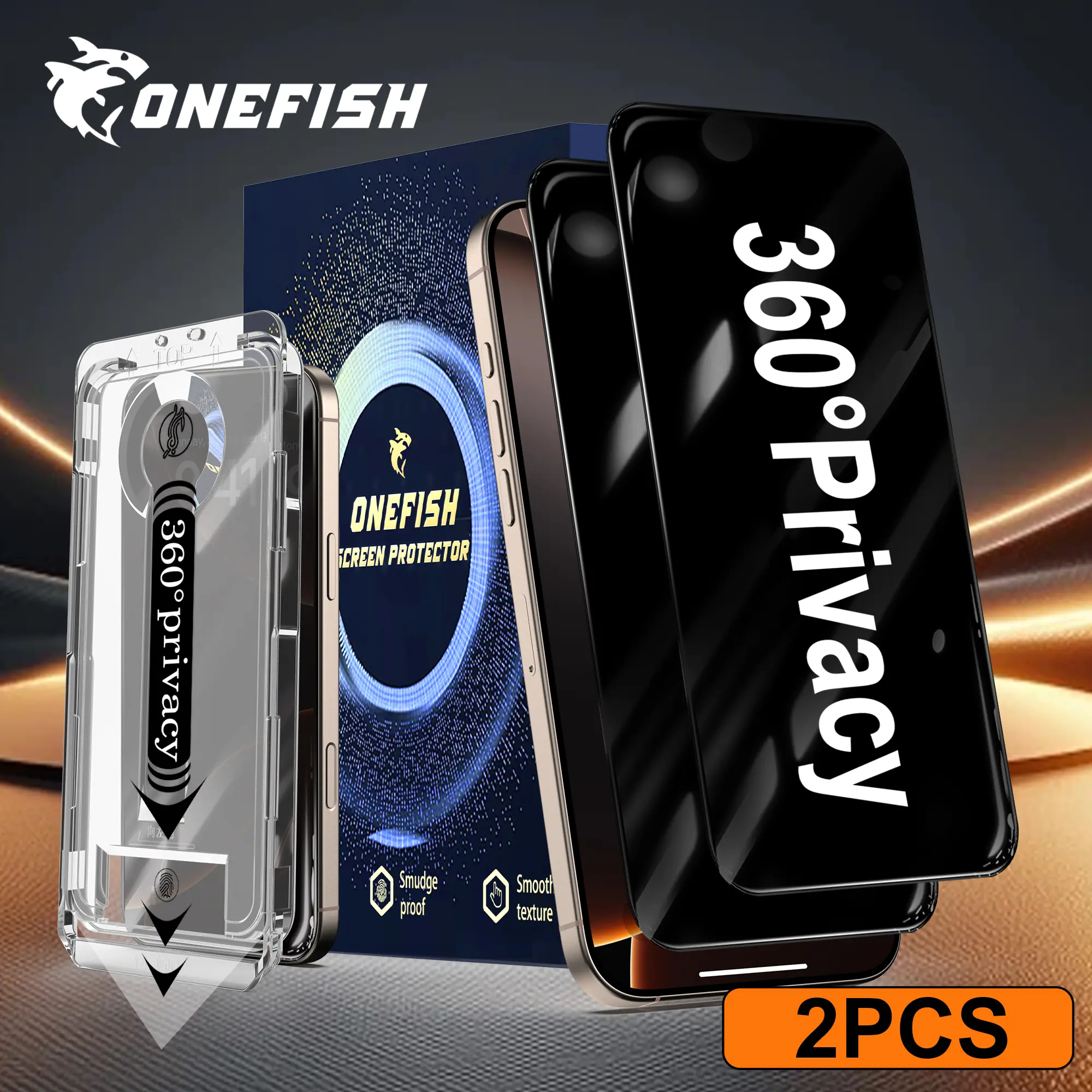 ONEFISH 360° Privacy Screen Protector 2 Pack for iPhone 17promax Electroplating Oleophobic Layer Drop Protection Cell Phone Accessories