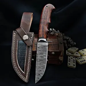 Durable Damascus Knife Chef Knife With Leather Sheath Wood handle