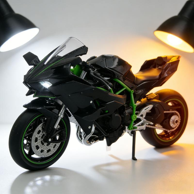 "1:12 Scale Diecast Motorcycle Model - Zinc Alloy Collectible Toy! Features Suspension, Free - Roller, Push - Back & Non - Rechargeable Button Battery. Black, Sleek Modern Design for Diecast Enthusiasts! "