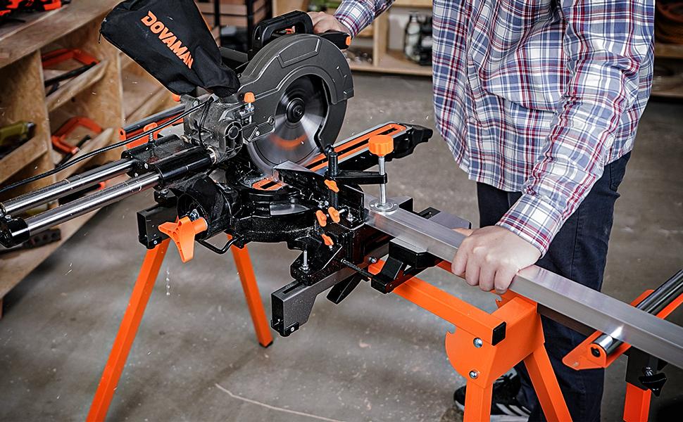 Dovaman Miter Saw Stand, 3-Step Quick Install & Fold, 330LB Capacity, 78-1/8'' Max Sliding Rail, Compatible with DMS01A, DMS03A & Most Mitre Saw Brand
