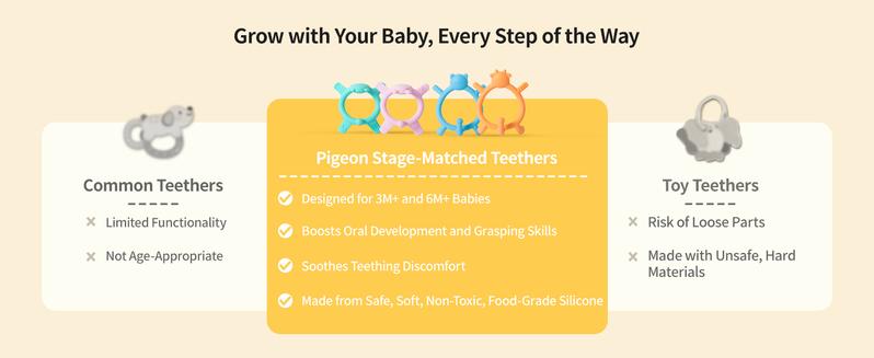 Pigeon Silicone Animal-Shaped Baby Teether, Green Bear, 1 or 2 Count – Multi-Textured Teething Relief Toys, Lightweight & Easy to Grasp3+ Months, 6+ Months