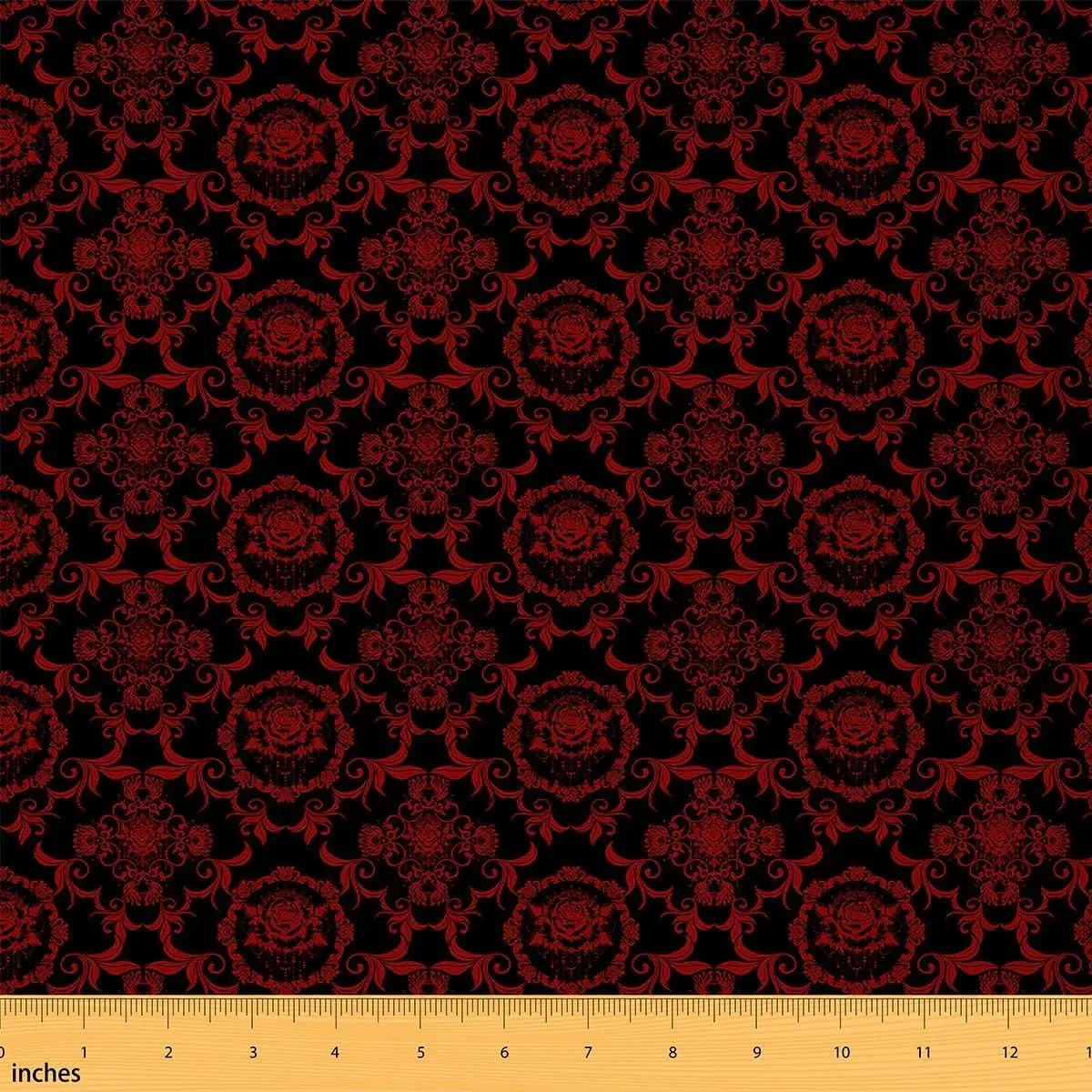 Feelyou Adults' Gothic Polyester Fabric by The Yard - Vintage Rose Boho Damask Print, Black Red Upholstery for Chairs, Waterproof Soft Flannel for Home Room Decor
