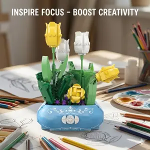 DIY Tulip Building Blocks Flower Pot | Eternal Botanical Desk Decor | Cute Creative Toy Gift for Women & Girls