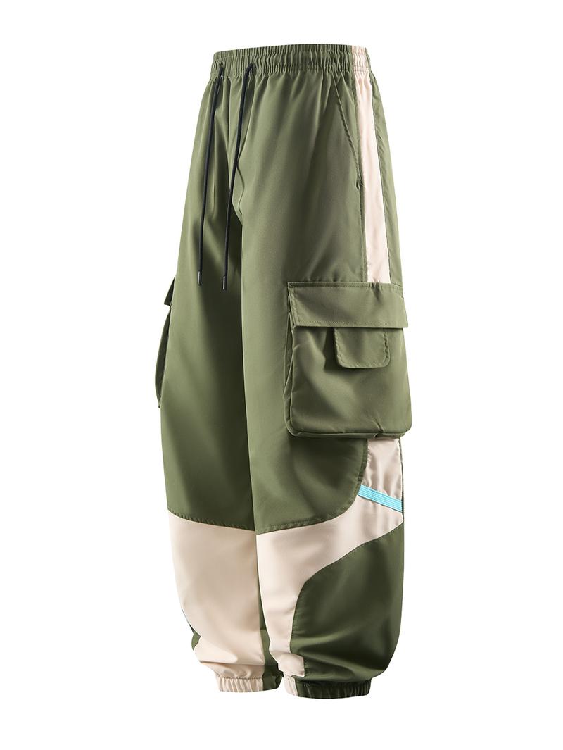 CCCMAI Men's Cargo Pants with Multiple Pockets - Durable Polyester, Machine Washable, Perfect for Hiking and Outdoor Activities, Breathable Comfortable Loose Fit Long Pants with Color-Blocked Side Panels and Drawstring Waist Design. Menswear