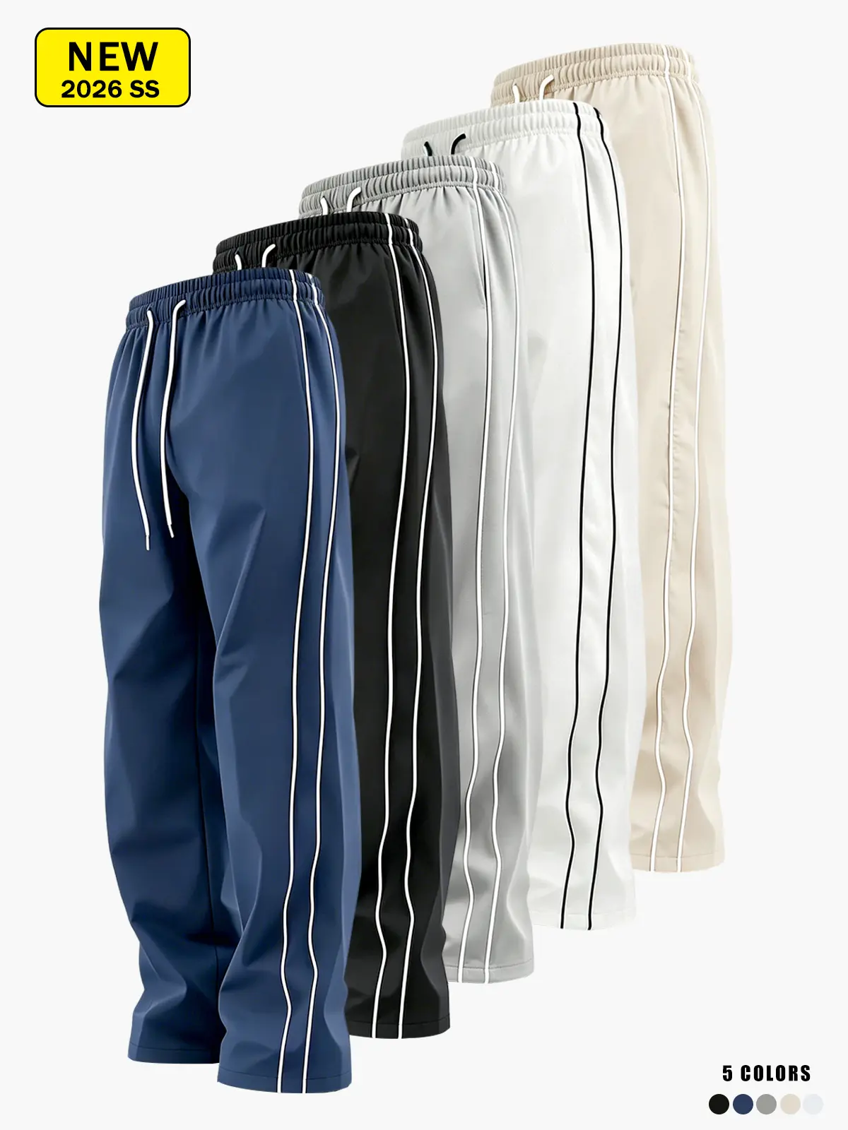 Men’s spring/autumn outdoor quick-dry casual athletic pants, loose straight fit, side stripe design