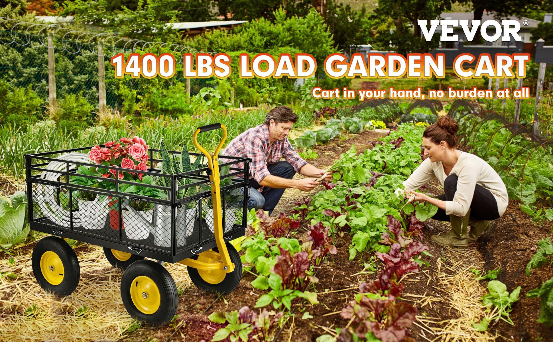 VEVOR Steel Garden Cart, Heavy Duty Max 1400 lbs Capacity, with Removable Mesh Sides to Convert into Flatbed, Utility Metal Wagon with 2-in-1 Handle and 15 in Tires, Perfect for Garden, Farm, Yard VEVOR Steel Garden Cart, Heavy Duty Max 1400 lbs Capacity, with Removable Mesh Sides to Convert into Flatbed, Utility Metal Wagon with 2-in-1 Handle and 15 in Tires, Perfect for Garden, Farm, Yard