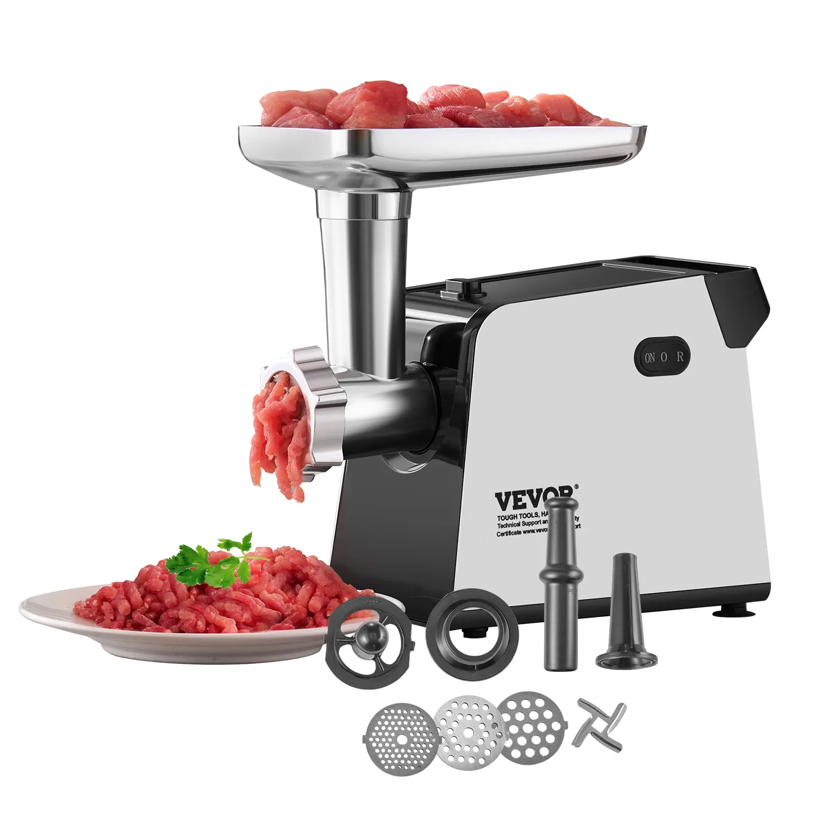 【Summerfinds】VEVOR Meat Grinder, 3 Lbs/Min Capacity Electric Meat Grinders with Blade, Grinding Plate, Sausage Maker, Kubbe Kit, Stainless Steel Meat Mincer for Home Kitchen