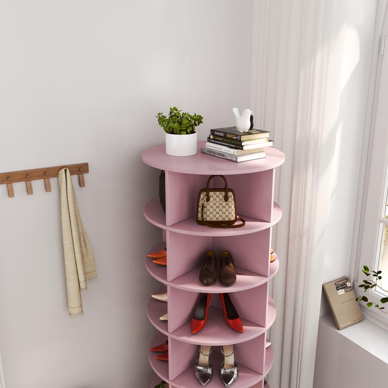 6 Tiers Revolving Free Standing Shoe Storage Organizer,360° Wood  Rotating Shoe Rack,Storage Rack Cabinet Tower for Entryway Living Room Hallway,Bedroom/Living room Furniture,Indoor Furniture