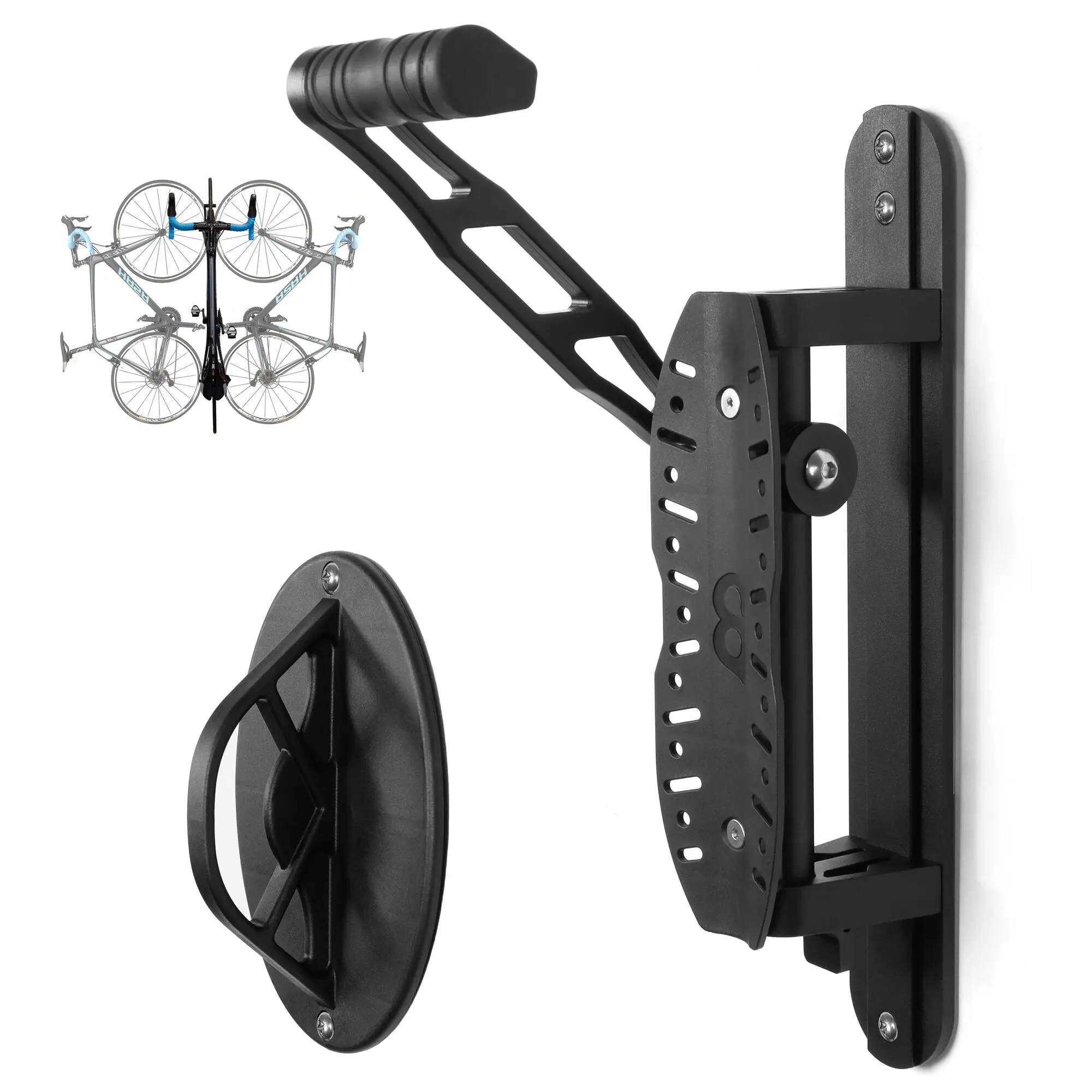 CyclingDeal Bike Wall Hanger, Patented Aluminium Swivel Mount with Rear Wheel Pad, Foldable & Adjustable Hook for Indoor Garage Storage of MTB, Road & Race Bikes, Mount Rack Accessories, Hybrid Bikes, Cruisers