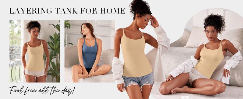 V FOR CITY Women's Basic Scoop Neck Home Tank Tops Adjustable Spaghetti Straps Sleeveless Basic Tops