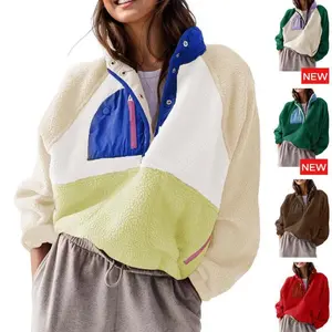 Women’s Lightweight Fleece Pullover Jacket Cropped Fall Winter Fuzzy Sherpa Jacket Sweatshirt Coat with Pockets