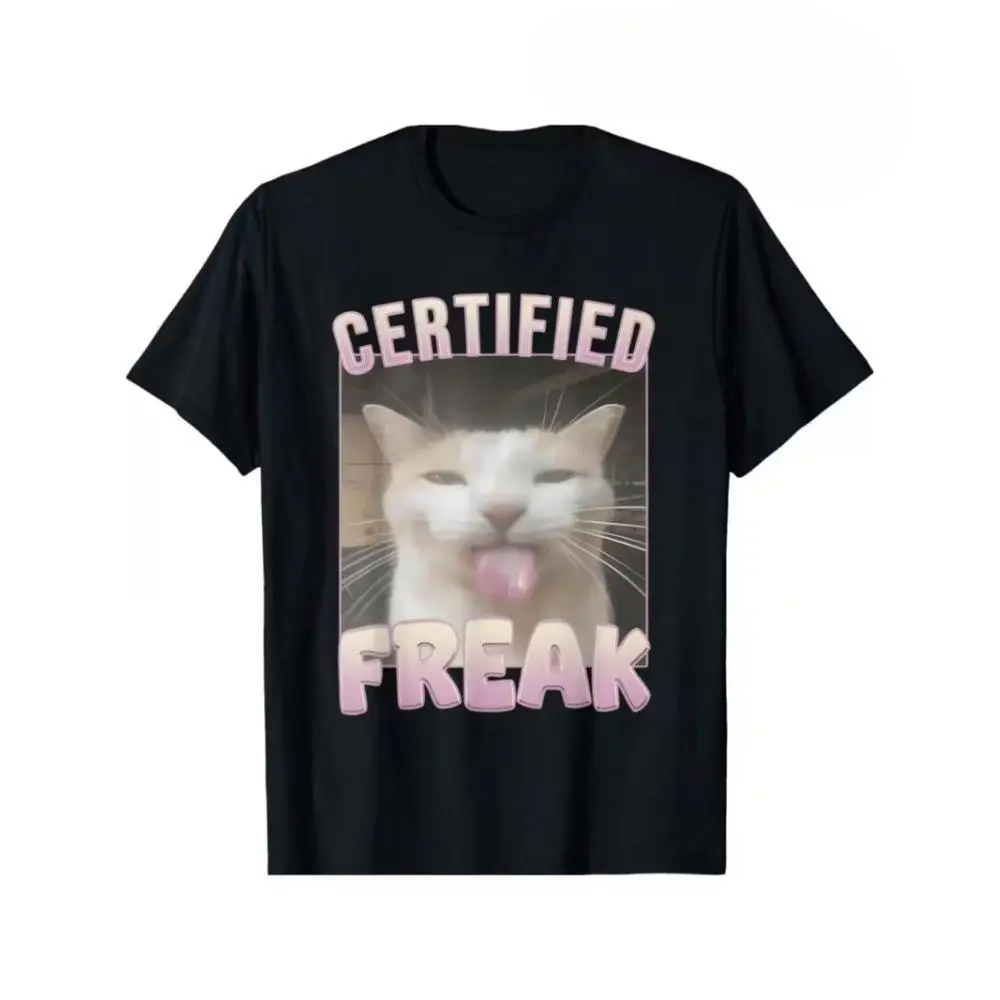Unisex Graphic T-Shirt with Funny "Certified Freak" Cat Meme, Casual Short Sleeve Round Neck in Soft Seamless Cotton Fabric