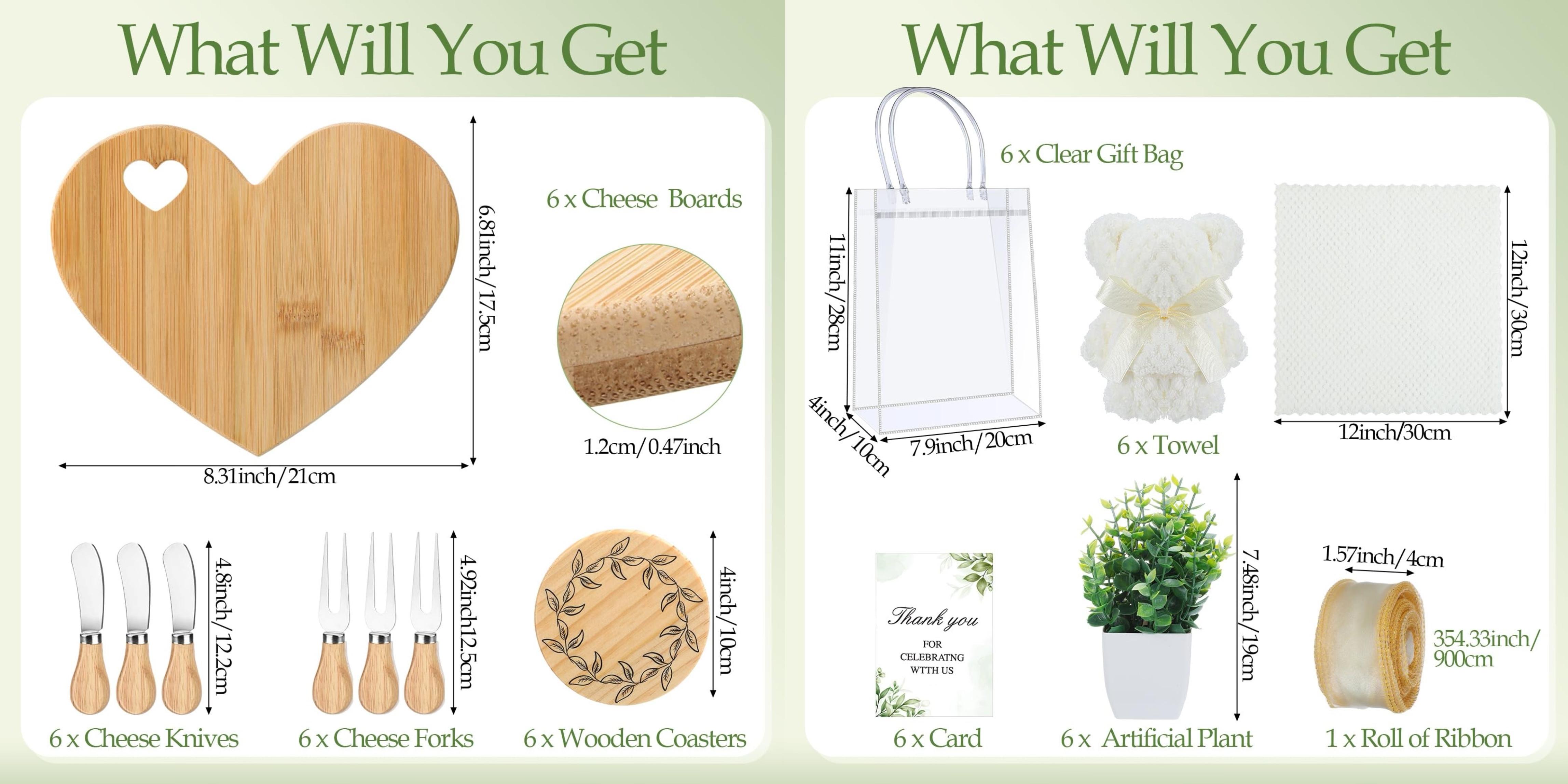 6 Pcs Valentine Mini Cheese Board Baby Shower Prizes Set Cutting Board with Bamboo Spoon Plaid Towel Artificial Eucalyptus Stems Tag Bag Thank You Gift Box for Couple Teacher Guest,Wedding Party Bridal Shower Favors Supplied,Anniversary Birthday Gift