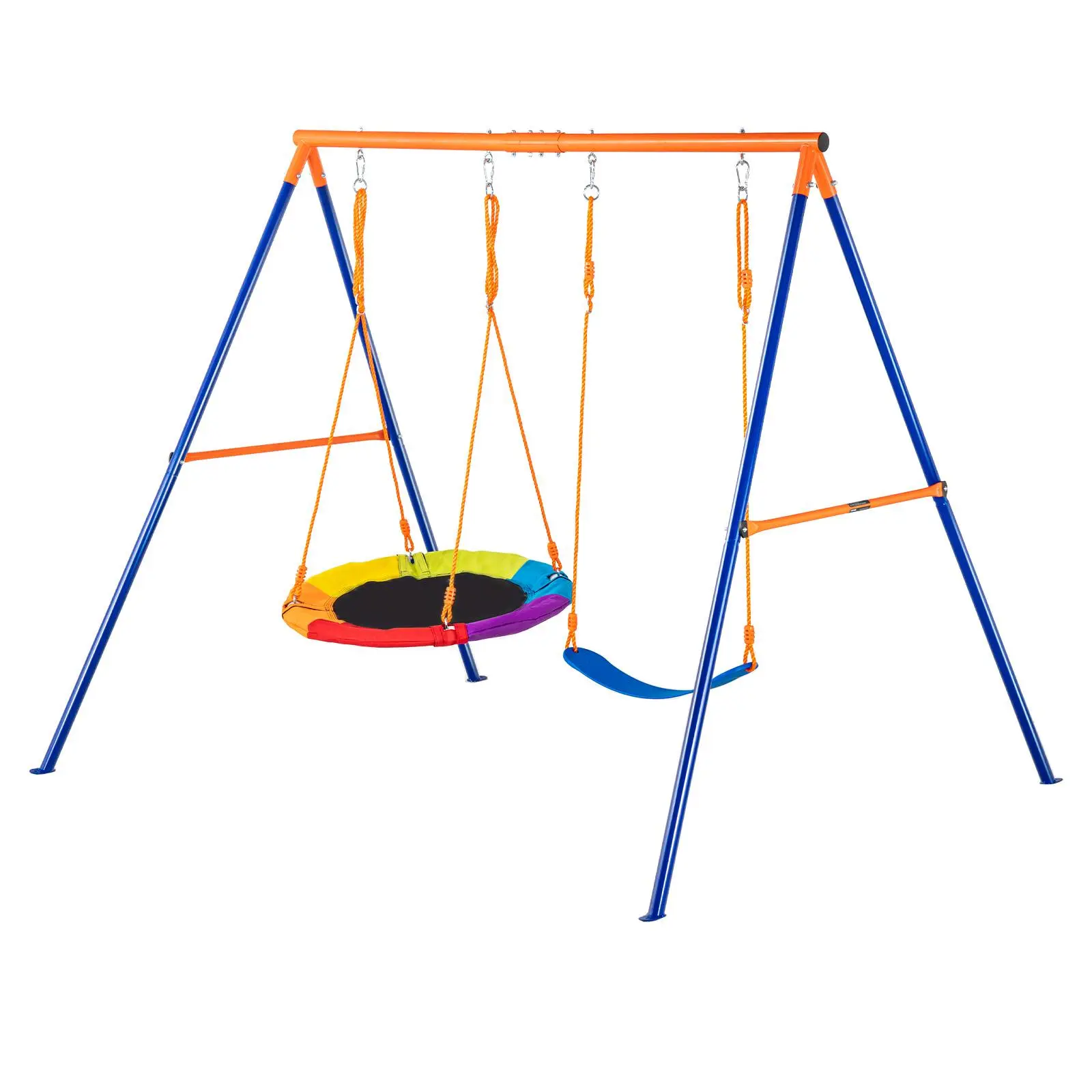 【SummerFinds】VEVOR Swing Sets for Backyard,  440lbs Load Capacity Swing Set, with 1 Saucer Swing Seat, 1 Belt Swing Seat, Heavy Duty A-Frame Metal Swing Stand and Adjustable Rope, Swingset Outdoor for Kids