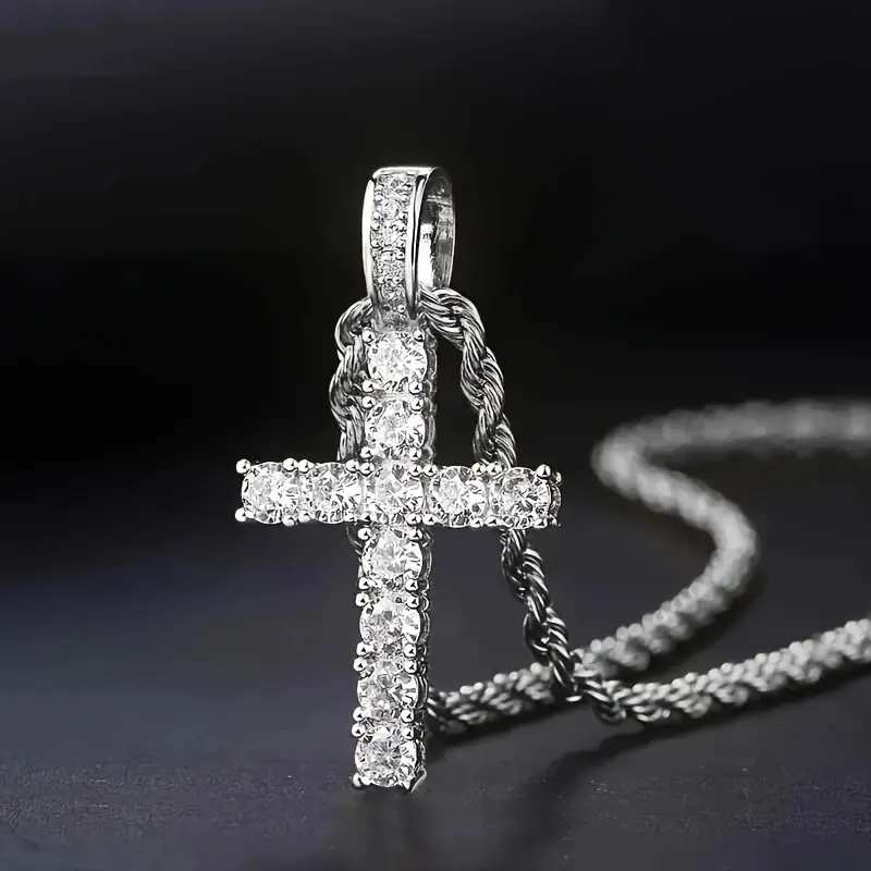 Men's Stainless Steel Cross Necklace with Durable Alloy Crucifix Pendant, Hip Hop Style Spiritual Jewelry, Resists Fading, 18-24 Inch Chain, Men's Jewelry, Sparkle In Light