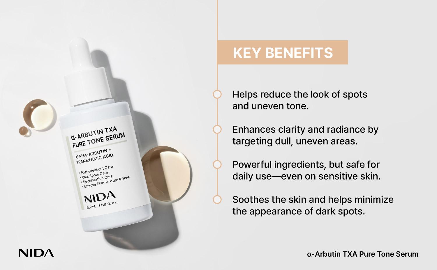NIDA alpha-Arbutin TXA Pure Tone Serum Dark Spots Skin Tone Glow