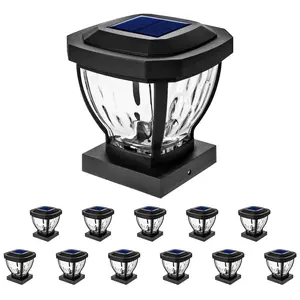 Home Zone Security ELI1582V 12 Pack Solar Post Cap Lights, Decorative Glass LED, Fits 3.5x3.5 Post, Black Finish