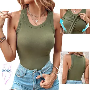 EOJN Round Neck Built-in Bra Ribbed Tank Top/Ribbed Built-in Bra Tank Top,Breathable and Comfy Skinny Basic Shorts,Casual Sleeveless Minimalist Womenswear Tanktop