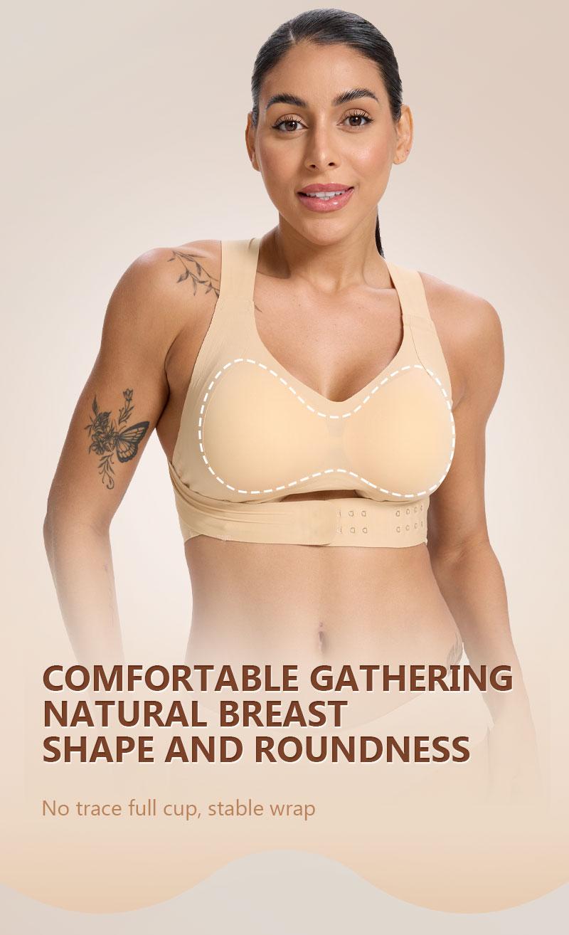 【Postural correction】Women's Wireless Full Coverage Sports Bra - Soft Breathable, Non-Removable Moulded Cups | Beige Yoga Gym Activewear for Daily & Fitness Use