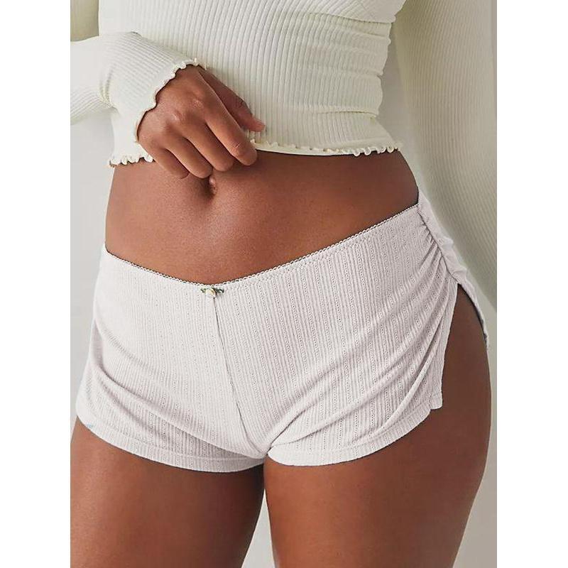 Women's Low Waist Side Slit Three-Pack Shorts Micro Stretch Pajamas Shorts Slim Fit Ruched Bottoms Cute Leggings,Available in multiple colors