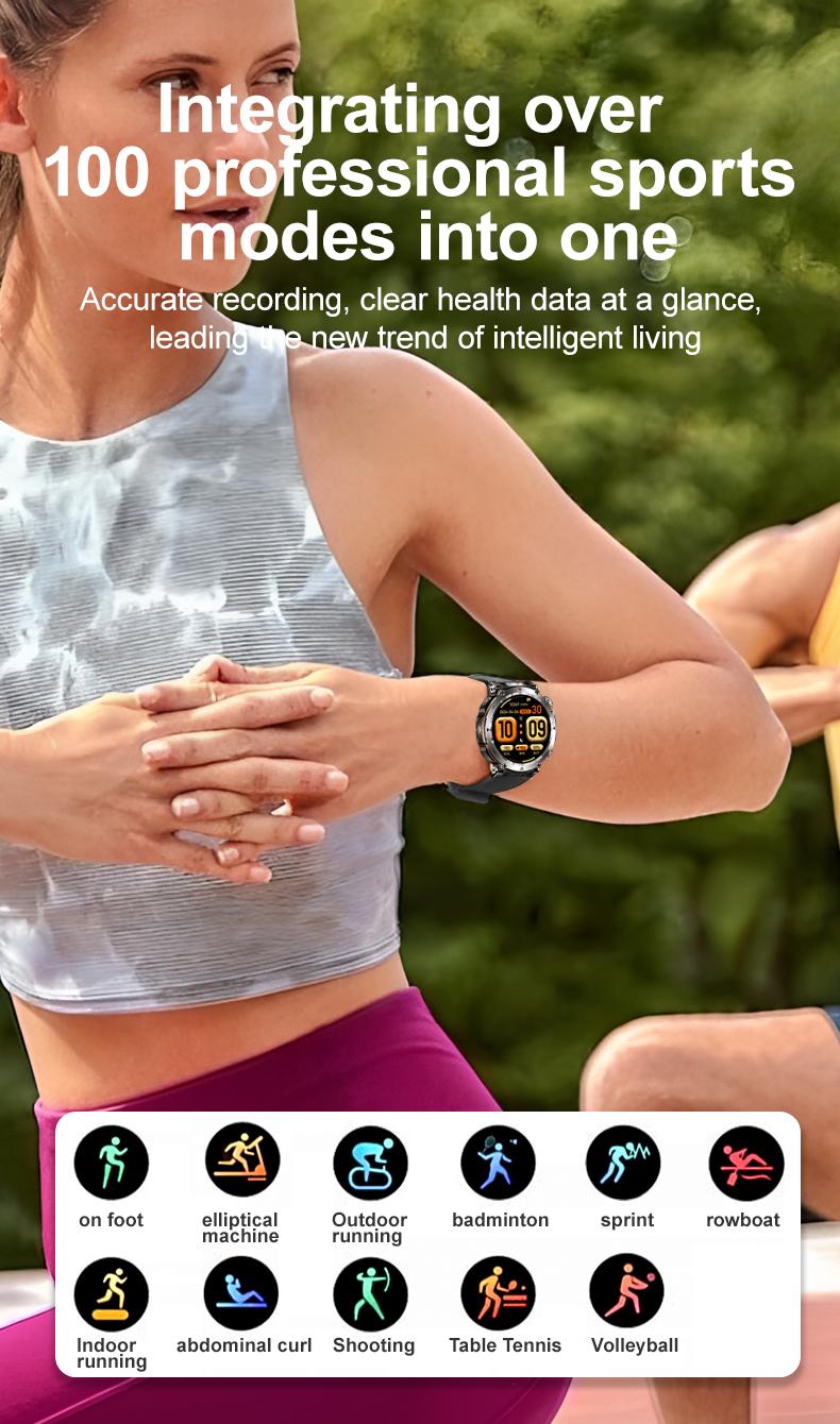 New 2026 Manly Style Smart Sports Watch LED Lights Wireless Calling Message Reminders Sports Mode Voice Assistant Weather Push Stopwatch Timer Smartwatch For Men Compatible With Android iPhone Phones