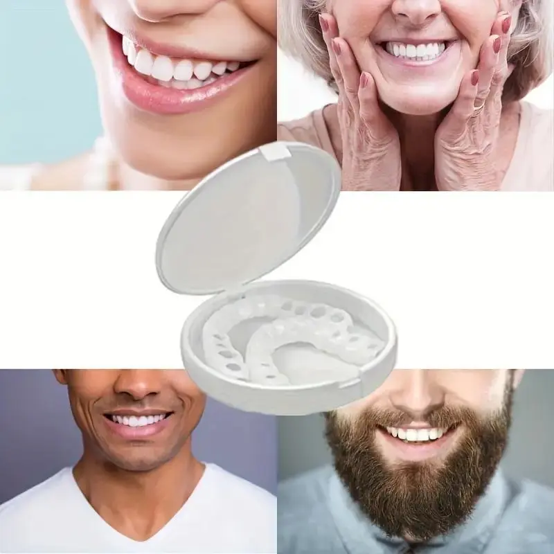 Fashion4-Piece Easy Clean Temporary Dentures - 2 Upper 2 Lower Comfort Fit For Daily Wear & Cosplay