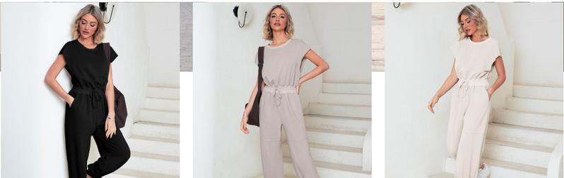 Tanming Women's Casual Sleeveless One Piece Jumpsuits Crewneck Cap Sleeve Drawstring Romper Springfresh One Piece Outfits with Pockets