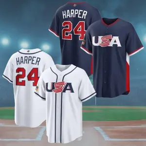 Unisex's USA Baseball Jersey - Brycee Harpee Navy/White 2026 World Baseball Classic Road Stadium Jersey, Gift For Him, Gift For Her, For Any Season, Styles