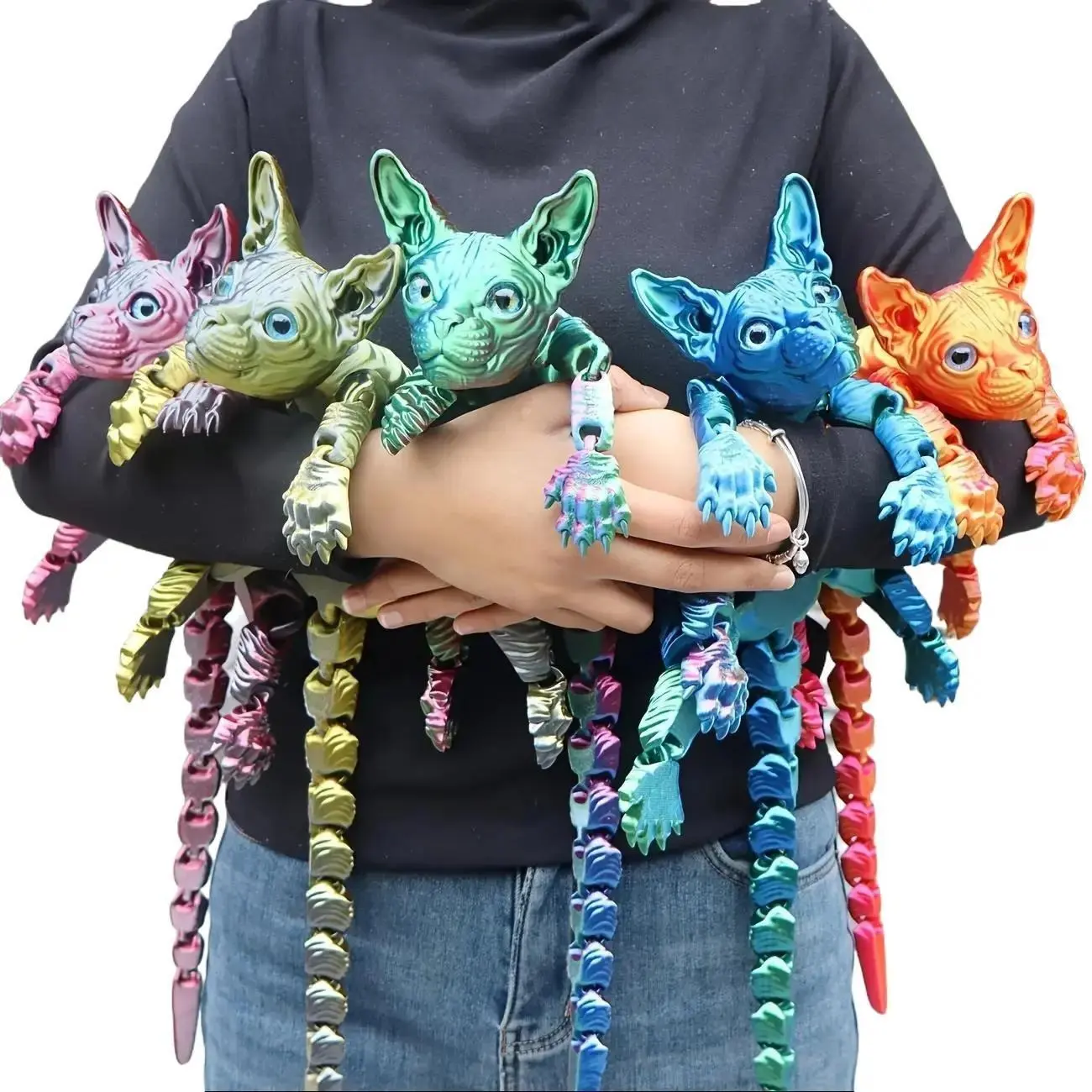3pcs Large 3D Printed Sphynx Cat Statues (19.96in & 9.06in) - ADHD 3D Fidget Stress Relief Toys for Adults, Whimsical Aesthetic Room Decor Oddities Relaxing Gifts, Home Goods Party Supplies