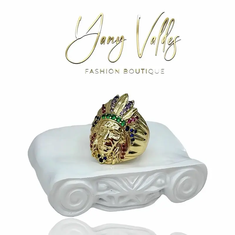 Unisex Gold Plated Ring with Multicolor Zirconia – Bold Statement Design