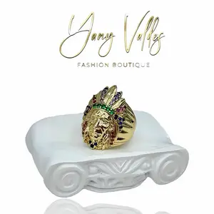 Beautiful Indian ring with multicolored Zirconia stones, made of gold plated for everyday unisex wear